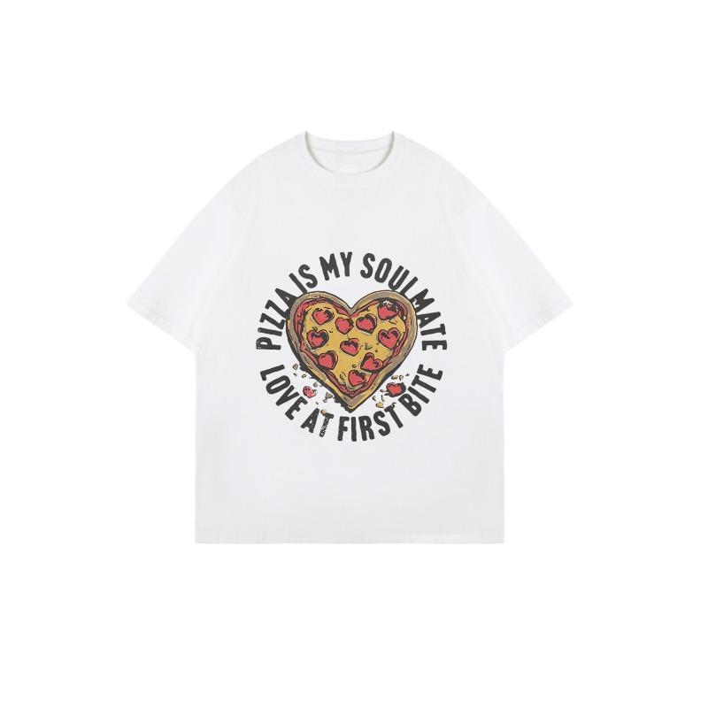 Oversized T Shirt Black Pizza Heart Print With Text Pizza Is My Soulmate Love At First Bite Casual Wear For Women  Summer Outfit Streetwear Fashion