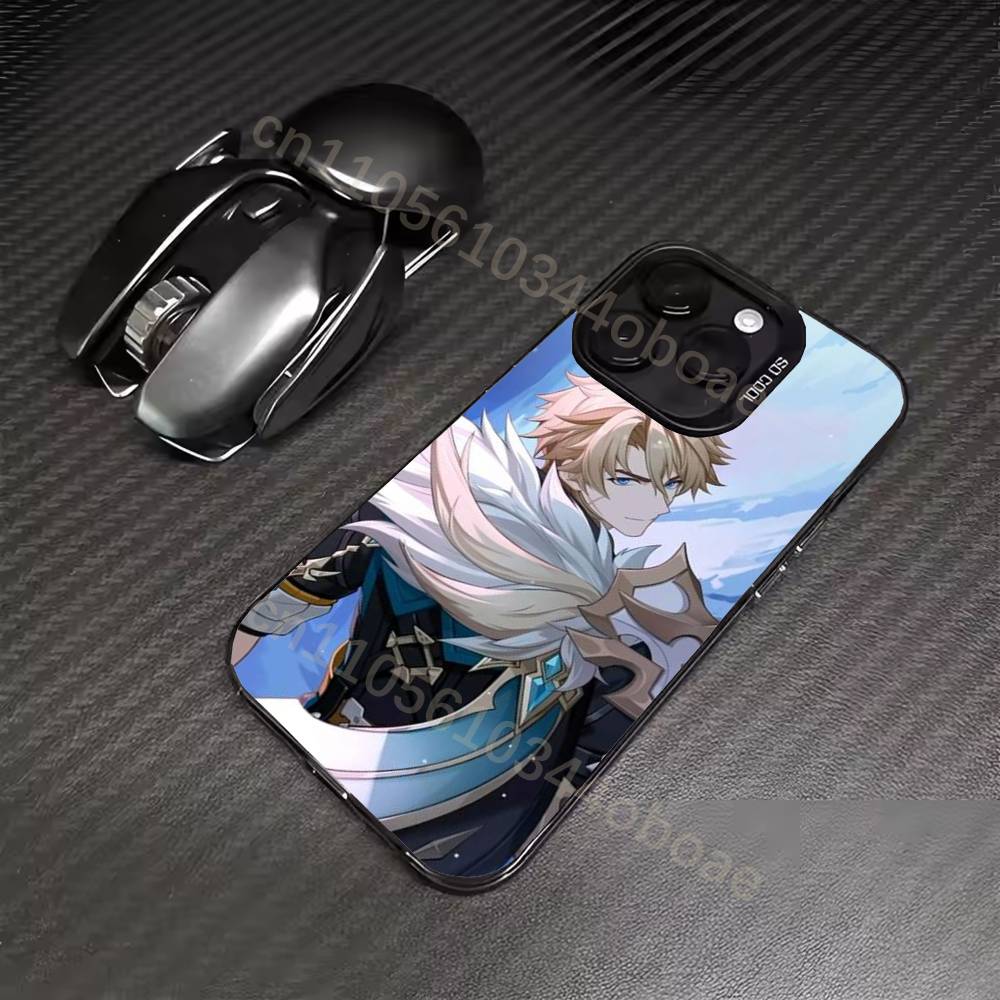 

G-Genshin Impact Чехол для телефона с Варкой для iPhone 17,16,15,14,13,12,11,Pro,Max,Plus Мягкий черный чехол iPhone13