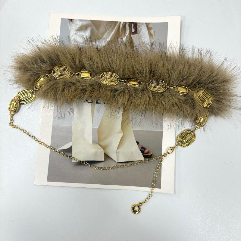 Women'S Plush Belt  Trend Y2K Girls Girdle Versatile Jeans Accessories Faux Fur Patchwork Belt
