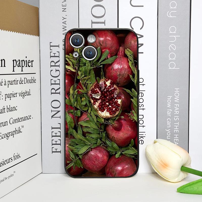 Luxurious Pomegranate Flower Pattern Phone Case for IPhone 17 16 12 11 14 13 15 Pro Max Mini X XS 7 8 14 Plus Soft Cover Fundas