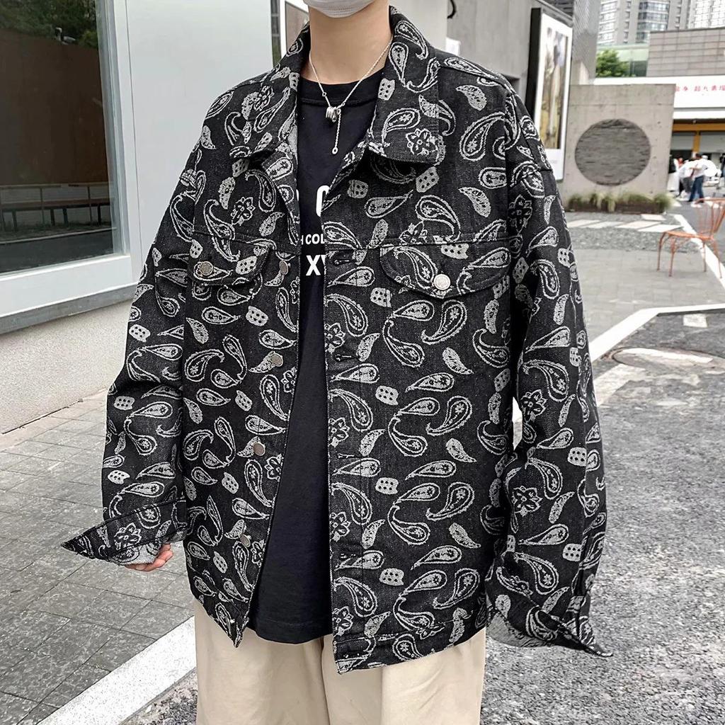 Men's Autumn Korean Style Distressed Denim Jacket - Jacquard, Loose Fit, Casual, Handsome, Plus Size.