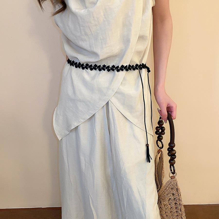 Ethnic Style Wax Rope Wood Bead Acrylic Woven Oval Waist Chain Temperament Belt Versatile Waist Jewelry