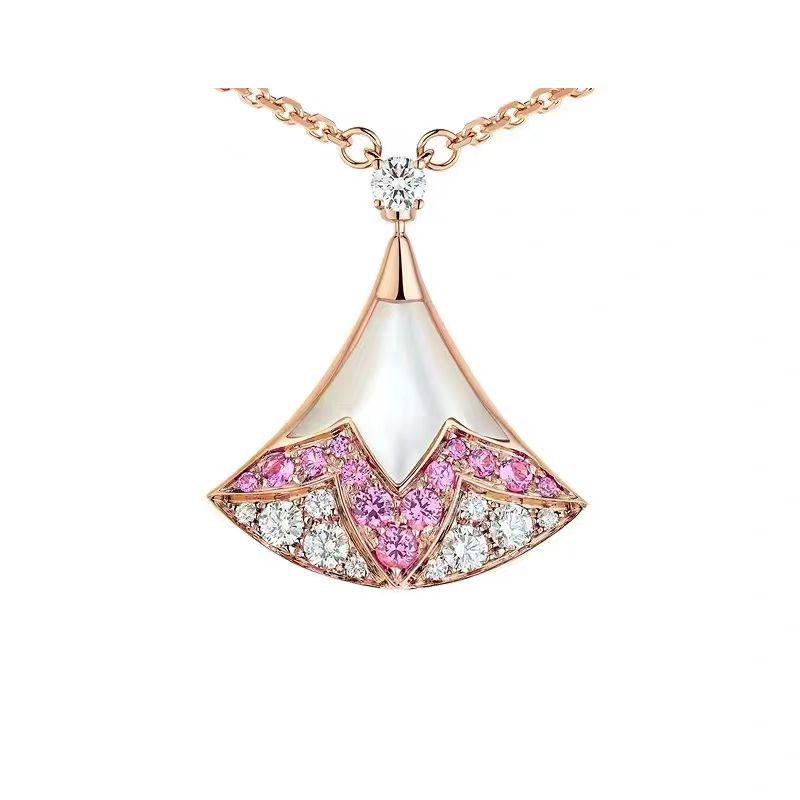 Gradient Pink Diamond & Mother-of-Pearl Fan Necklace: A Chic Qixi Gift for Her