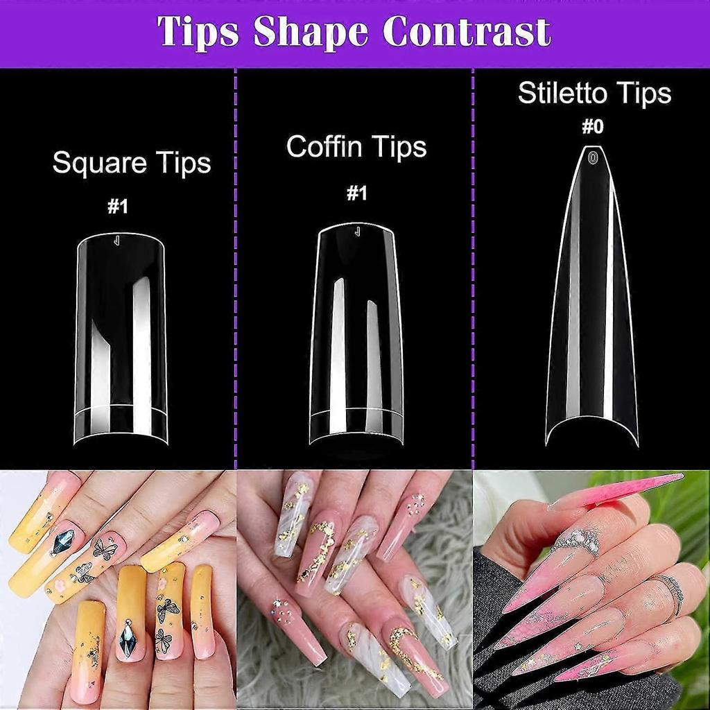 Clear Nail Tips Acrylic Nails - Coffin Nail Tips Professional Nail Tips Acrylic Nails Half Cover Clear Fake Nail Tips Long Coffin Shaped False Nail Ti
