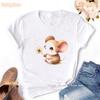 Mouse Wish Dandelion Print T Shirt Girls Kawaii Clothes Summer Fashion Tops Tee Shirt Unisex Harajuku Shirt