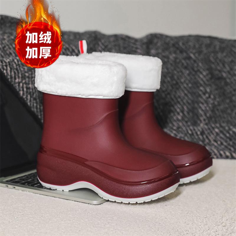 Fashion Rain Shoes Women's Short Rain Boots Waterproof and Sweet Solid Color Rubber Shoes Kitchen Non-slip Car Wash Work Wear-resistant