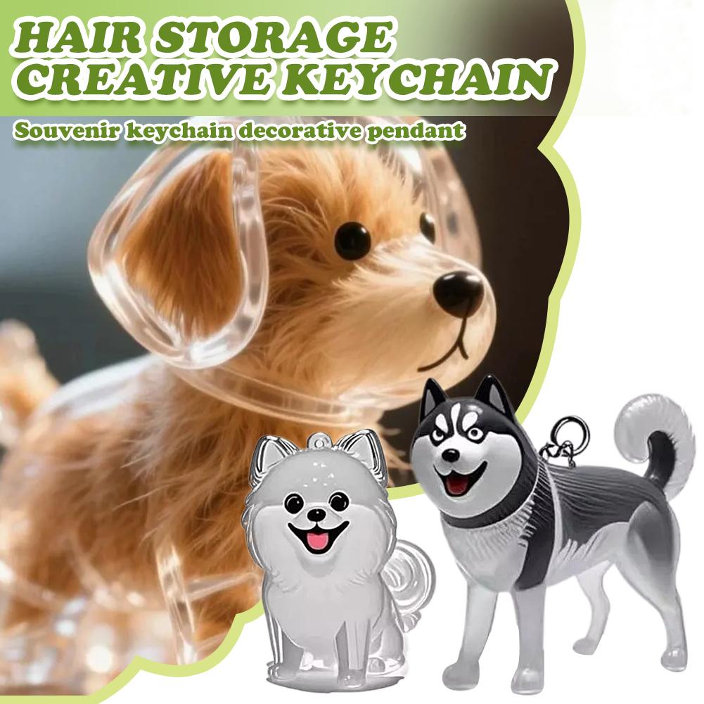 Clear Pet Hair Keychain Cute Dog Fur Keepsake Holder Transparent Pet Hair Creative Storage Small Items