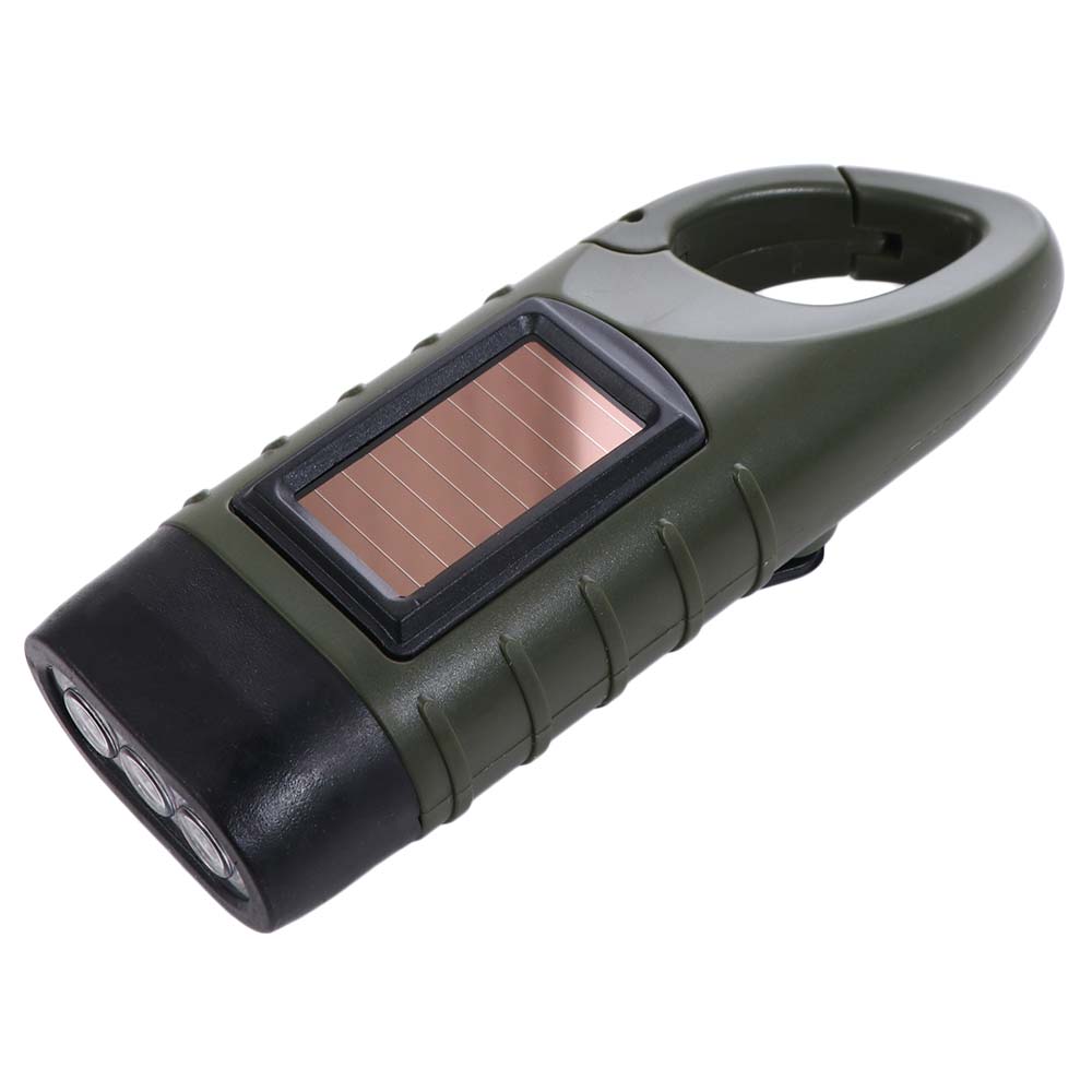 Solar Powered LED Flashlight Hand Crank Outdoor Camping Flashlight  Saving Space for Backpack