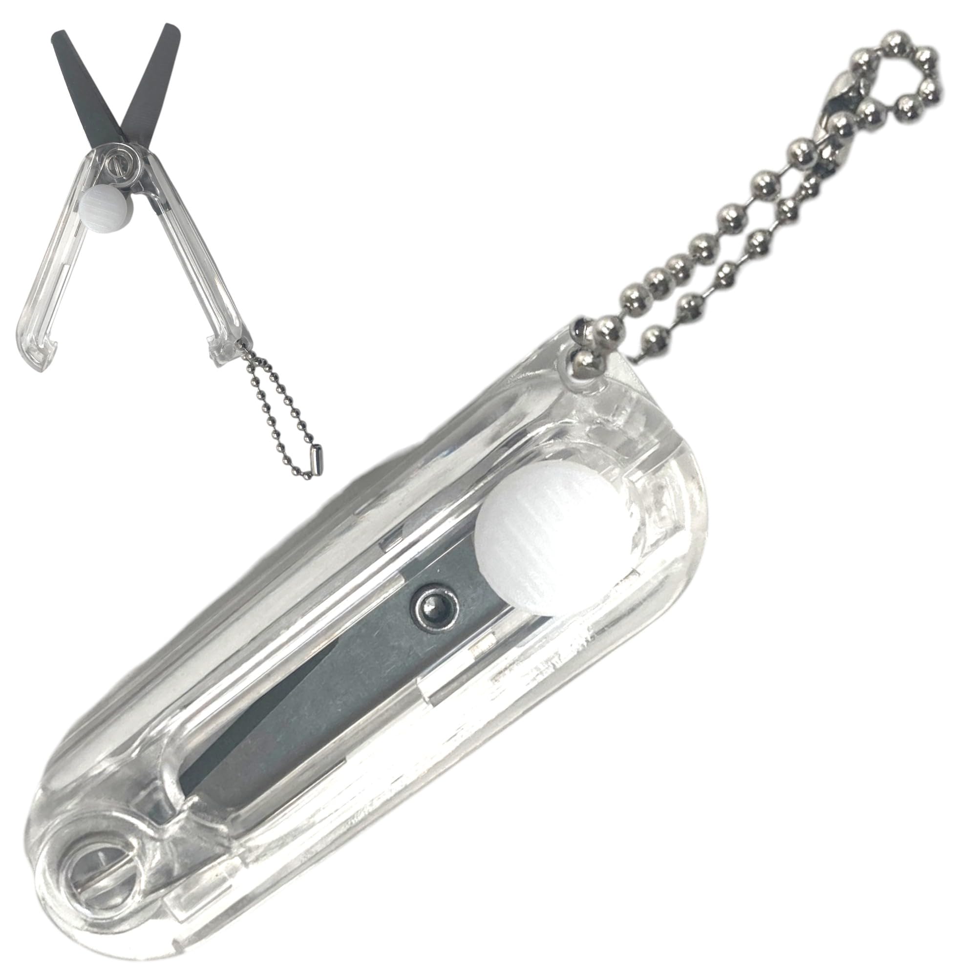 

Colorful Slide Mini Scissors with Ball Cute Korean Perfect for Sewing and DIY Simple, Chain, Folding, Ultra-Small, Portable, Design, (Clear)