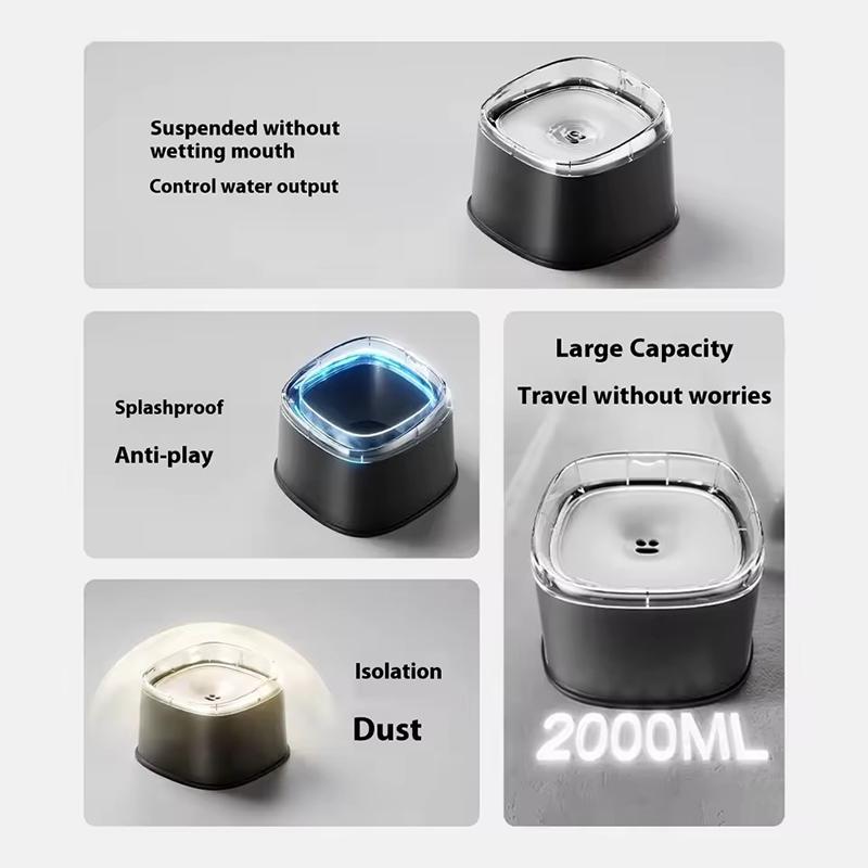 No Spill Anti Splash Dog Water Bowl Slow Feeder Drinking Bowl 2000ml Large Capacity Floating Dispenser Non Slip Base For Pet