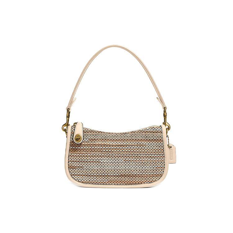 

Coach Swinger 20 Woven Leather Underarm Bag Mahjong Bag Shoulder Crossbody Tote Small Women bags Ivory C3833-B4IO Basic Set (Bag+Dust Bag)