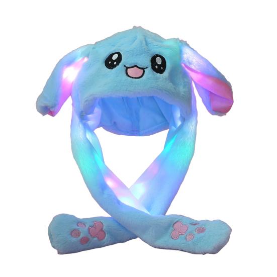 Funny Plush Rabbit Hat Cute Ear Moving Jumping Hat LED Light Up Winter Animal Cap for Women Girls Christmas Party Cosplay