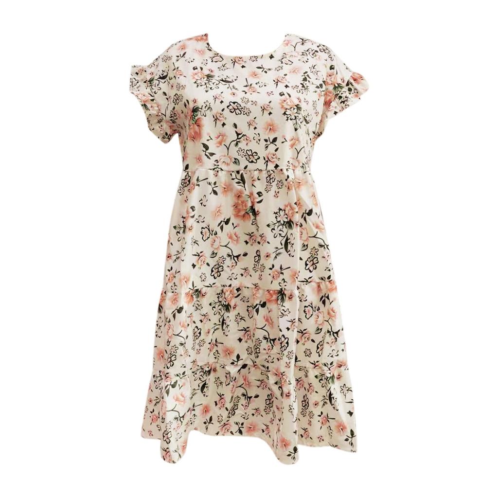 Women's Casual Loose Flowers Print All-match Short Sleeve Dress
