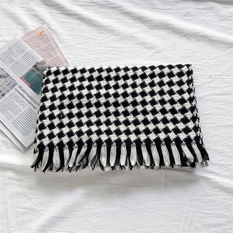 New Double-sided Diamond Plaid Scarf for Women in Winter European and American Imitation Cashmere Warm Tassel Shawl Thickened Cold Proof Scarf