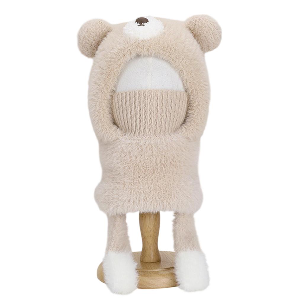 Winter Balaclava Hat Neck Gaiter Hat with Cartoon Bear Ear Design Outdoor Pullover Scarf Hat For Kids Cold Activity