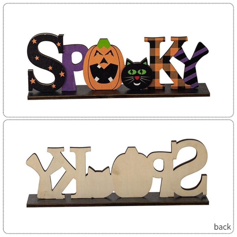 Eerie Wood Crafted Ornament Stylish Wood Halloween Letter Ornament Decoration for Enthusiastic Decorators