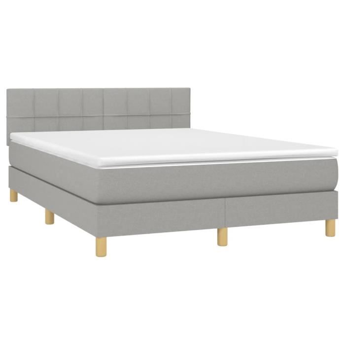 3140609 vidaXL Lit à sommier tapissier avec matelas Gris clair 140x190cm Tissu