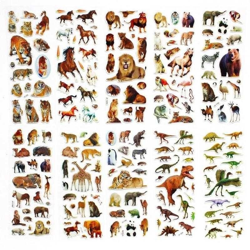 10 Sheets/set Wildlife Wild Animals Scrapbooking Bubble Puffy Stickers Tigers Lions stickers Kawaii