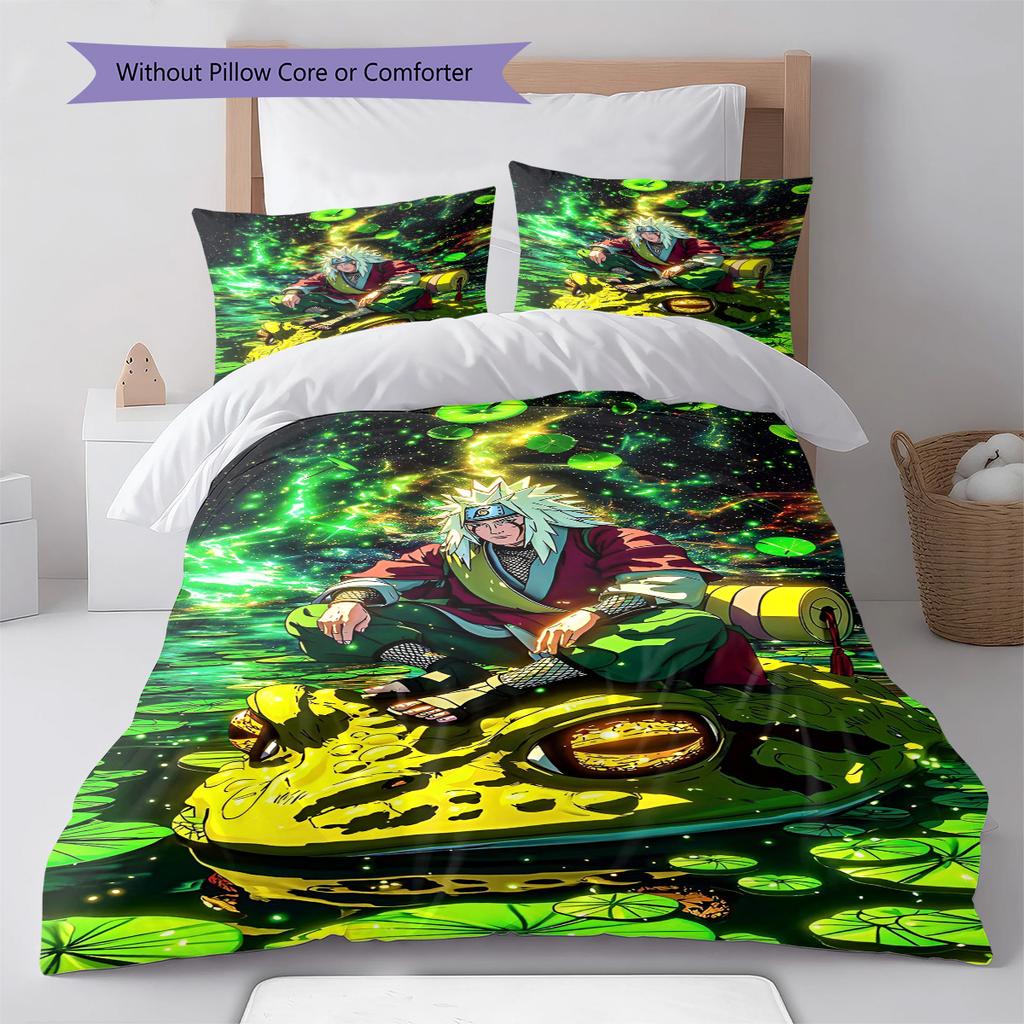 Naruto Cute Pose Chibi Style Bedding Set Anime Duvet Cover Polyester Soft Bed Linen Set -QJY