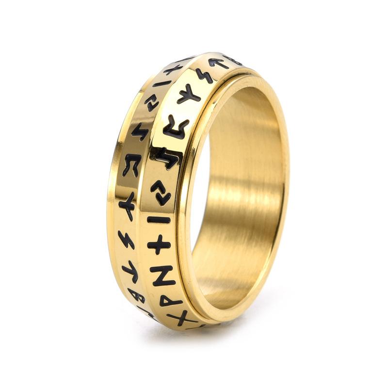 Unisex Rotating Titanium Steel Ring with Ancient Norse Runes Gothic Style Jewelry for Men