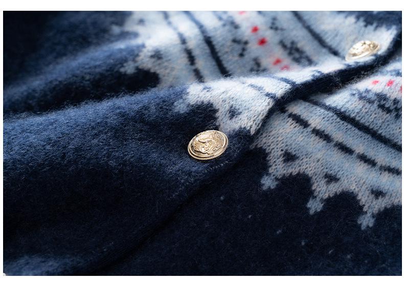 Women's Retro Fair Isle Cashmere Cardigan - Soft Long Sleeve Wool Sweater with Round Neck