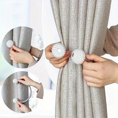 Magnetische Vorhang-Raffhalter Perlenkugel Elegantes Geflochtenes Seil Vorhanghalter Magnet Vorhang-Raffhalter Clips Vorhanghalter für Wohnzimmer Schlafzimmer Zuhause