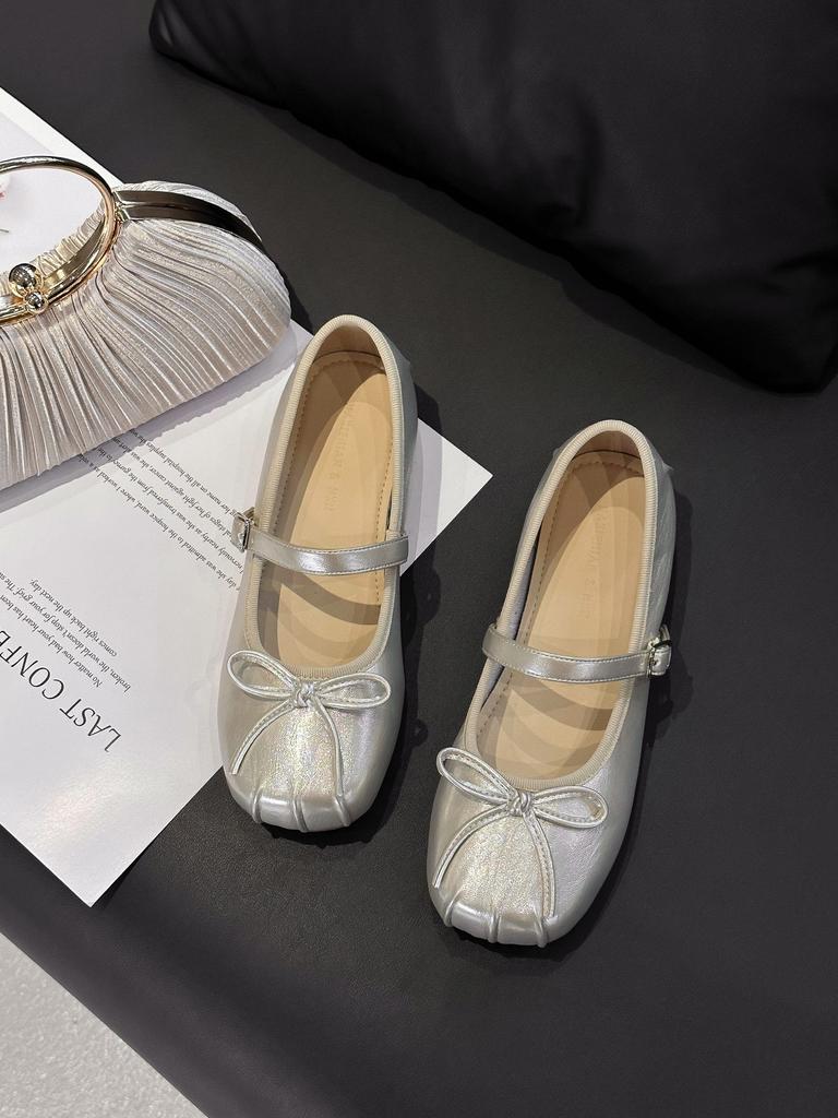 Korean version of square head bow ballet Mary Jane shoes women's 2025 summer new gentle and versatile soft-soled shallow mouth single shoes