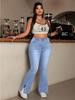 Women's Plus Size High-Waisted Flared Jeans with Slit Hem