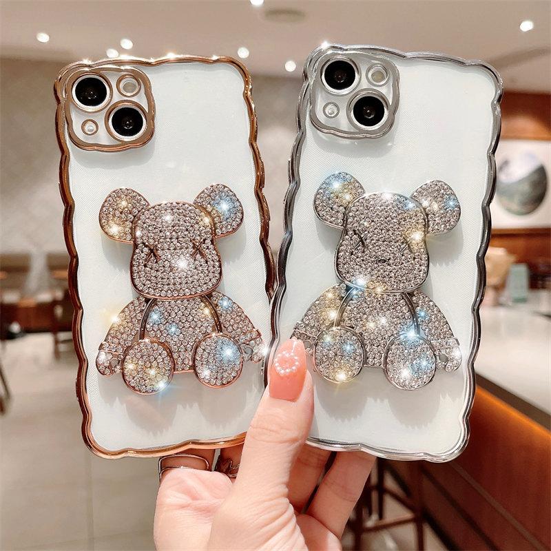 

Чехол для телефона с гальваническим покрытием Big Wave Border Diamond Violent Bear для iPhone 13 12 11 Pro Max 7 8 Plus XR X XS SE 2020, устойчивый к падению чехол