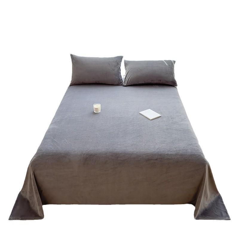 Cozy Flannel Velvet Bed Sheet - Thick, Soft, Solid Color for Autumn/Winter