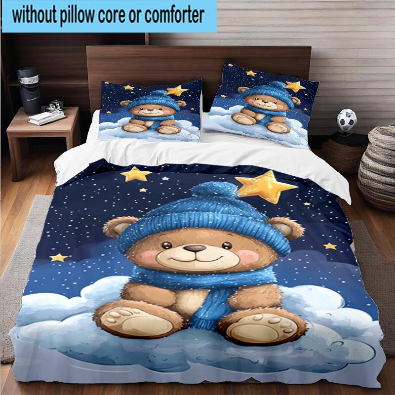 3PCS Teddy Bear Night Sky 3pcs Bedding,Including 3PCS Duvet Cover And 2pcs Pillowcases Perfect for Christmas,Ideal for Bedroom, Dormitory