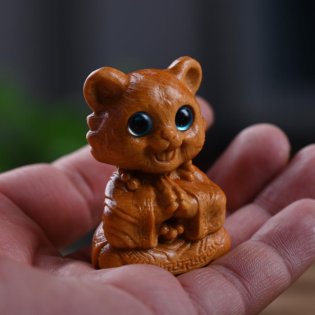 Cliff Cypress Carving New Seated Zen Style Cartoon Zodiac Snake Horse Monkey Dragon Statue Cute Creative Home Desktop Ornament