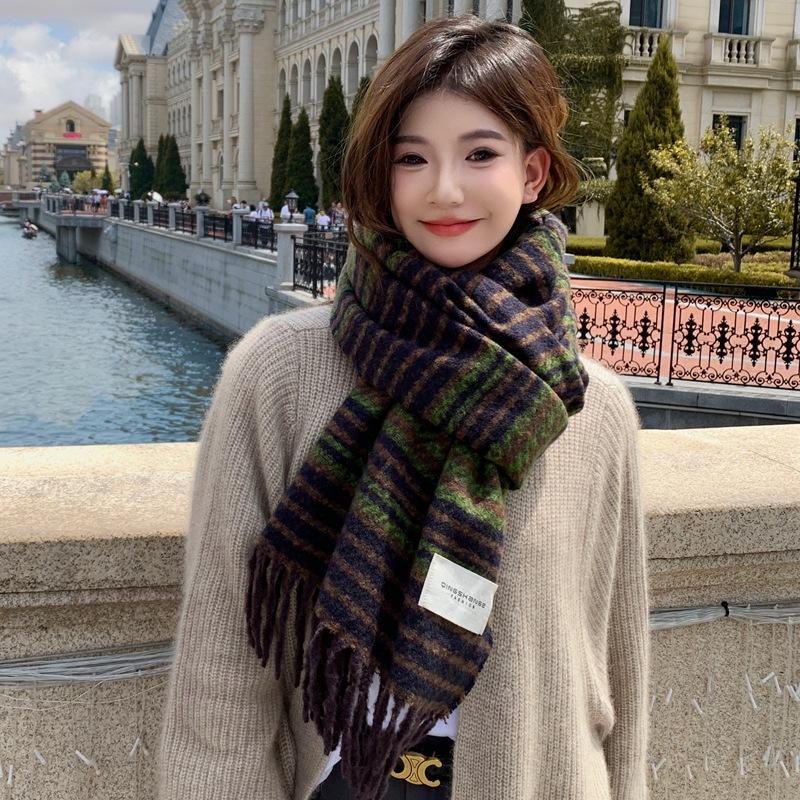 Women Winter Knitted Scarf Headscarf Lady Men Preppy Retro Striped Print Tassel Scarve Male Foulard Wrap Shawl Casual Korean New