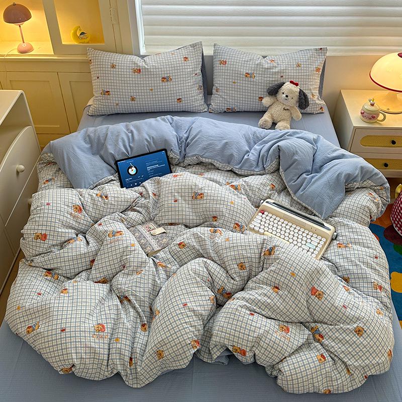 Double-Layer Gauze Cotton Printed Bedding Set - 3 or 4-Piece Options