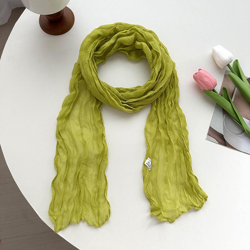 Scarf women's long pleated small twist new candy color wrinkled silk scarf plain color good match Bali yarn shawl