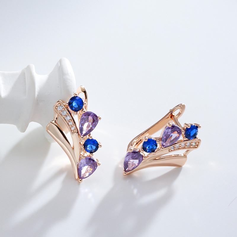Blue Purple Zircon Geometric Design Vintage Drop Earrings for Women Elegant Wedding Party Jewelry
