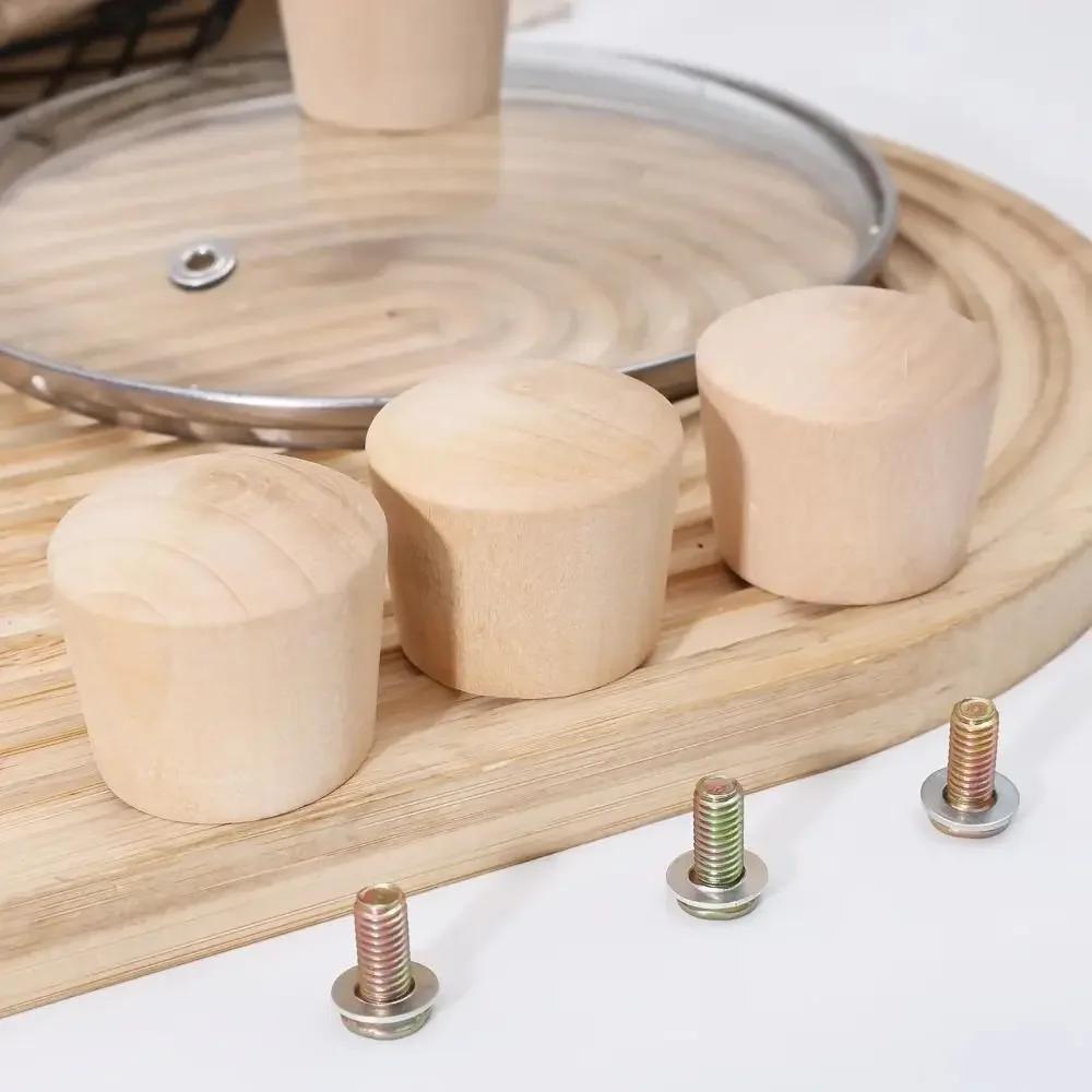 Wooden Pot Lid Handle Universal Insulated Lib Cover Knob Cap Replacement with Screw Washer Pans Lids Handgrip for Exercise Play