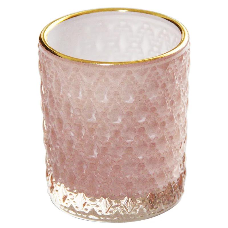 

Pink Candle Holders Vintage Glass Tealight Candle Holder with Gold Rim Votives for Valentines Wedding Decoration Home Decor рожевий