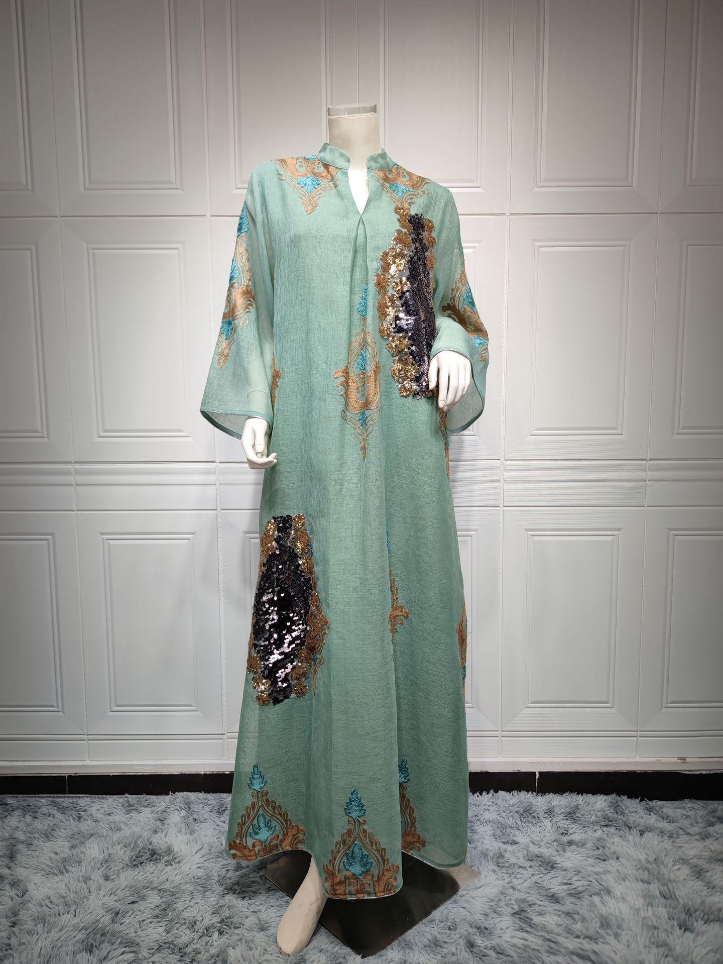 

Middle Eastern Mesh Sequin Evening Gown - AB162 Dubai Muslim Dress Double Extra Large зелений