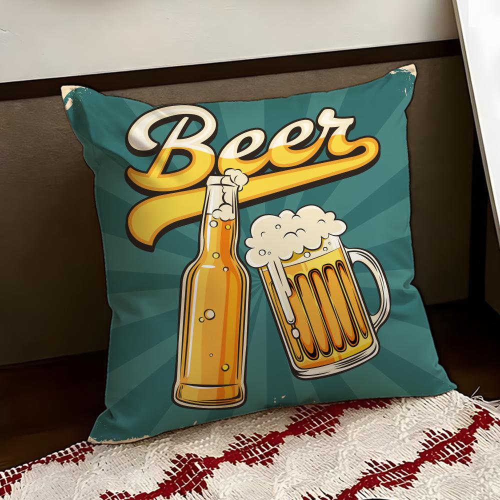 Bier Wein Retro Stil Kissenbezug Wendbar Weich Langlebig Kissenhülle Zuhause Auto Mehrzwecknutzung für täglichen Komfort