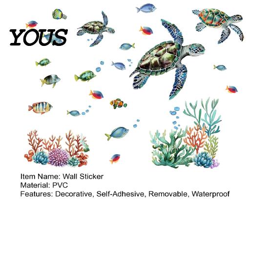 Glow In The Dark Undersea Stickers Ocean Wall Stickers, Luminous Sea Turtles Tropical Fish Coral Glowing Marine Life Reefs Decals,