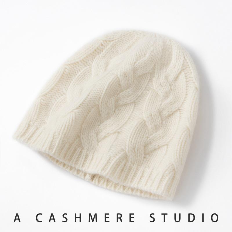 Thick Warm Cashmere Cable Knit Beanie for Women - Trendy Autumn/Winter Wool Head Wrap