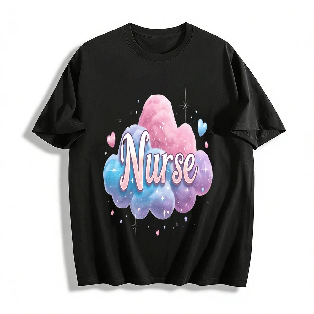 Dreamy Cloud Heart Nurse Themed Casual Printed Top Pure cotton T-shirt XXS