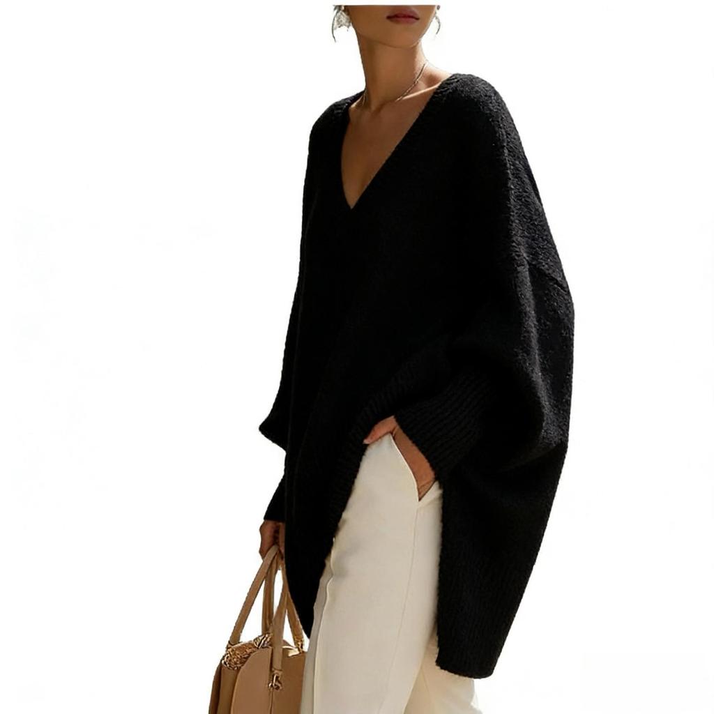 Women's European & American Autumn/Winter Round Neck Pullover Knitwear - Loose Fit, Solid Color Dress