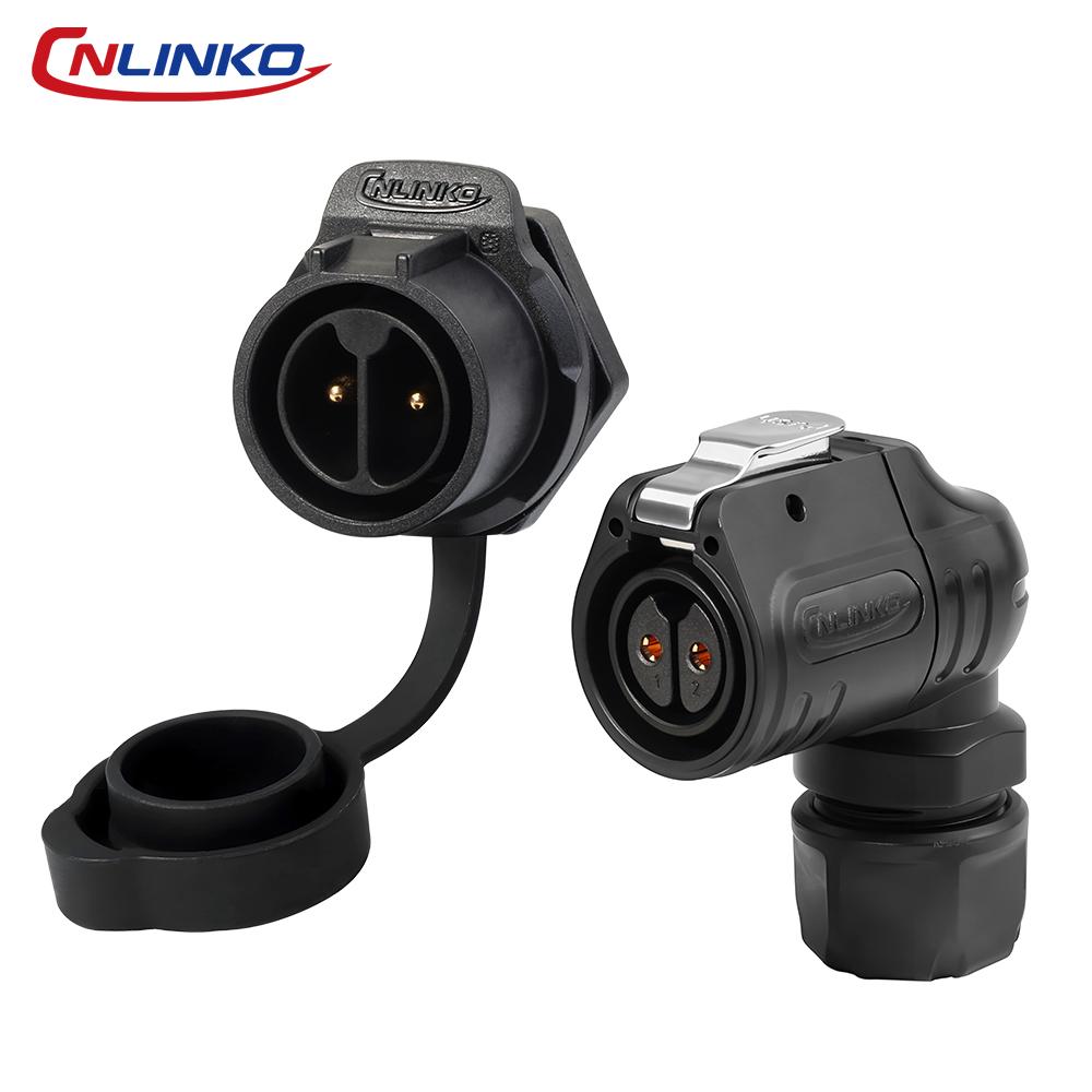 

CNLINKO LP20 90° Right Angled Reverse Mount Waterproof Industrial Connector IP68 Saving Space for Power Signal Soldering Cable 2 Pin Set