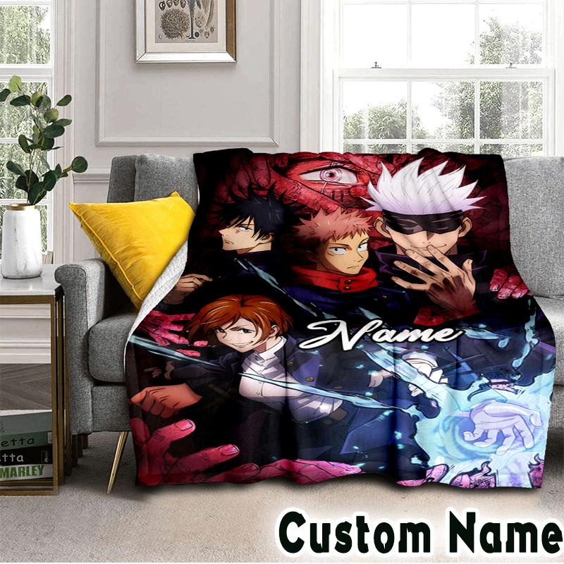 Custom Name Jujutsu Power Throws Blanket Flannel Blankets for Couch Bed Gifts for Men Women Picnic blanket Christmas fan gifts