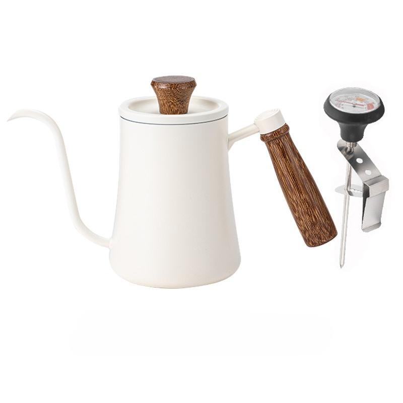1Pc Hand Brewed Coffee Pot Long Mouth Thin Mouth Pot Household 304 Stainless Steel Thickened Ear Hanging Coffee Utensils Wooden Handle Outdoor