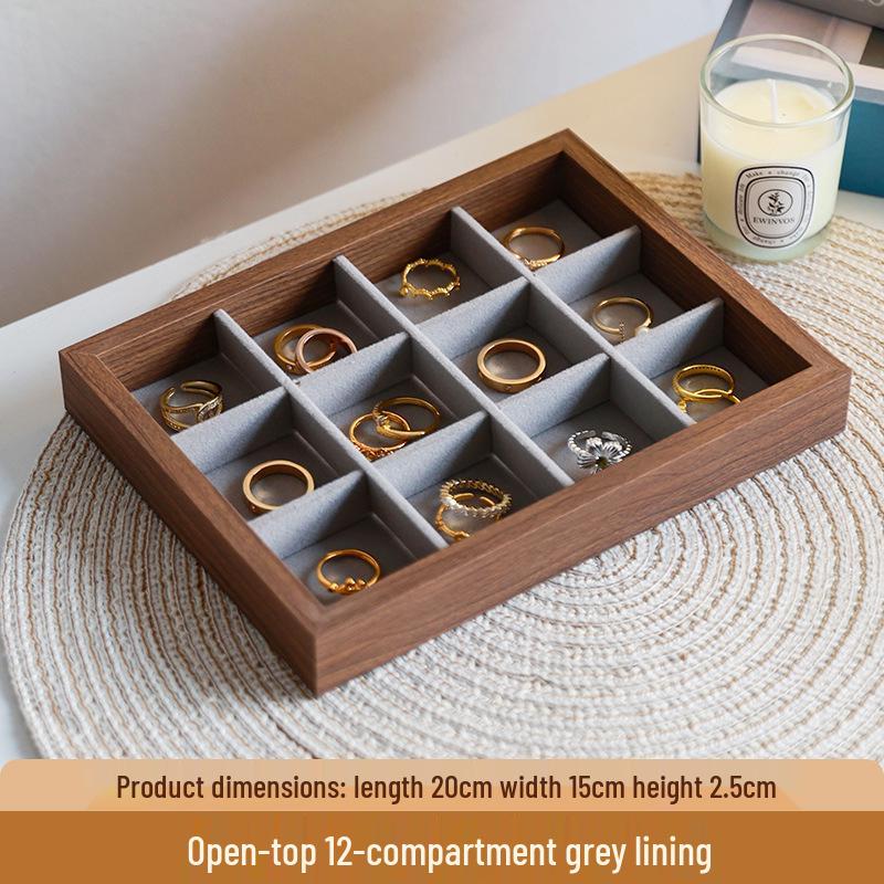 High-End Walnut Wood Grain Flip-Top Jewelry Box – Dustproof, Anti-Oxidation Ring Display