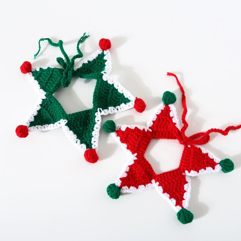 Haustier Handgestrickter Weihnachts-Pentagramm Verstellbarer Katze Hund Wolle Gestrickter Schal Halsband Zubehör