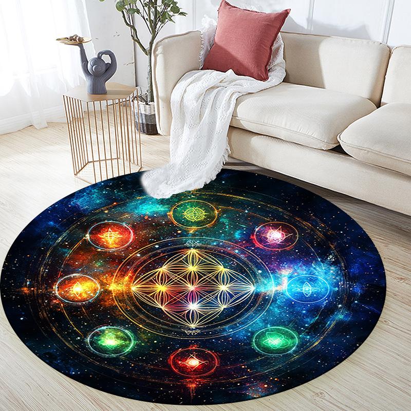 Chakra Round Area Rug,Carpet Rug for Living Room Bedroom Sofa Playroom Decor,Non-slip Floor Mat